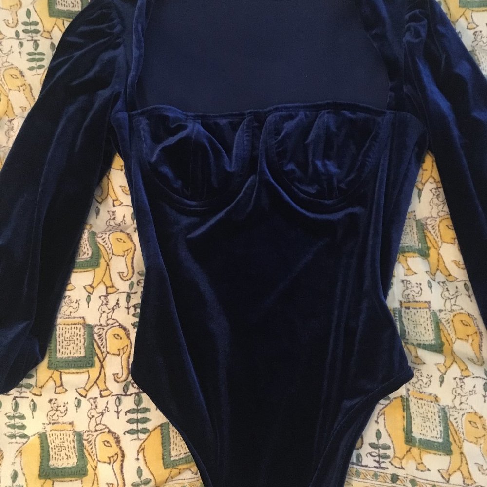Blue Velvet Bustier, Onsie, Bodysuit, Half-Sleeve
